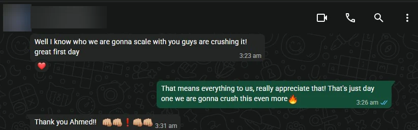 Client message to Elite Reach Solutions after the first day: Well I know who we are gonna scale with, you guys are crushing it! Great first day